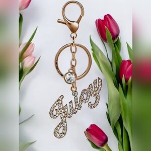 NEW Juicy Couture Gold and Crystal Bag Charm And  Key Holder 5" New In The Box